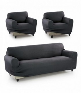 Funda de Sofa Pocket, Poliéster, Algodón y Elastano (Gris Oscuro, Trío Sofá)