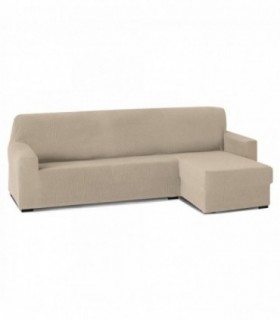 Funda para Sofa Chaise Longue, Poliéster, Algodón y Elastano (Beige, Brazo Corto Rústica Derecho)