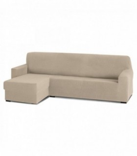 Funda para Sofa Chaise Longue, Poliéster, Algodón y Elastano (Beige, Brazo Corto Rústica Izquierdo)