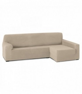 Funda para Sofa Chaise Longue, Poliéster, Algodón y Elastano (Beige, Brazo Largo Rústica Derecho)