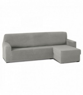 Funda para Sofa Chaise Longue, Poliéster, Algodón y Elastano (Gris Claro, Brazo Corto Rústica Derecho)