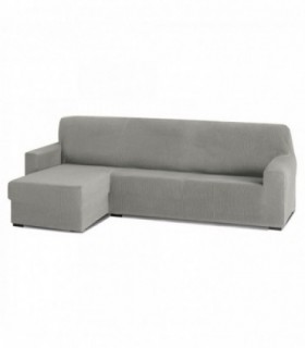 Funda para Sofa Chaise Longue, Poliéster, Algodón y Elastano (Gris Claro, Brazo Corto Rústica Izquierdo)