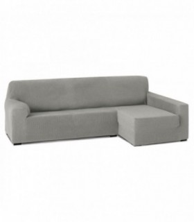 Funda para Sofa Chaise Longue, Poliéster, Algodón y Elastano (Gris Claro, Brazo Largo Rústica Derecho)