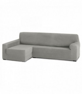 Funda para Sofa Chaise Longue, Poliéster, Algodón y Elastano (Gris Claro, Brazo Largo Rústica Izquierdo)