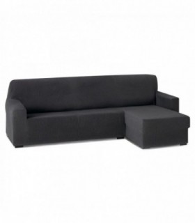 Funda para Sofa Chaise Longue, Poliéster, Algodón y Elastano (Gris Oscuro, Brazo Corto Rústica Derecho)