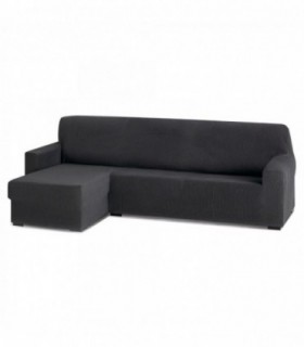 Funda para Sofa Chaise Longue, Poliéster, Algodón y Elastano (Gris Oscuro, Brazo Corto Rústica Izquierdo)
