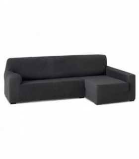 Funda para Sofa Chaise Longue, Poliéster, Algodón y Elastano (Gris Oscuro, Brazo Largo Rústica Derecho)