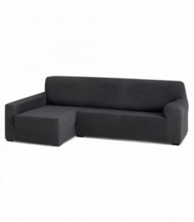 Funda para Sofa Chaise Longue, Poliéster, Algodón y Elastano (Gris Oscuro, Brazo Largo Rústica Izquierdo)