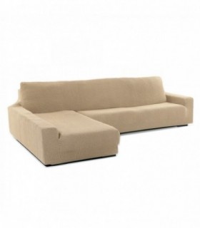 Funda para Sofa Chaise Longue Niagara, Poliéster, Algodón y Elastano (Beige, Brazo Largo Izquierdo)