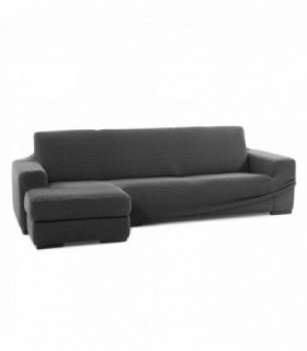 Funda para Sofa Chaise Longue Niagara, Poliéster, Algodón y Elastano (Gris Oscuro, Brazo Corto Izquierdo)