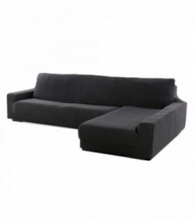 Funda para Sofa Chaise Longue Niagara, Poliéster, Algodón y Elastano (Gris Oscuro, Brazo Largo Derecho)