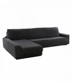 Funda para Sofa Chaise Longue Niagara, Poliéster, Algodón y Elastano (Gris Oscuro, Brazo Largo Izquierdo)