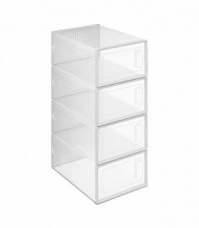Caja Zapatos, Transparente, Plástico, Plegable y Apilable, 4 Cajas de 23,2x33,5x14 cm