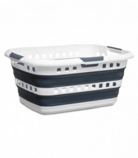 Cesta Plegable para la Colada, Plástico y Silicona, 45L, Blanco y Azul