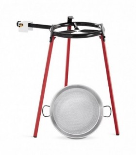 Set Paellero de Gas, 3 Patas Reforzadas, 85 cm,  Negro y Rojo, Soporta 60 Kg, 38 cm