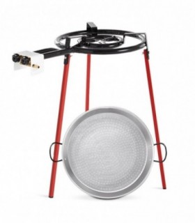 Set Paellero de Gas, 3 Patas Reforzadas, 85 cm,  Negro y Rojo, Soporta 60 Kg, 46 cm