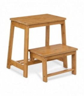 Taburete Escalera Plegable, 100% Bambú, 2 Peldaños, 52x46x45 cm, Marrón