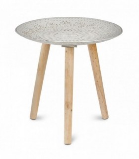 Mesa Auxiliar Decorada Mandala, 40x40x39 cm, Madera Bambú, 3 Patas