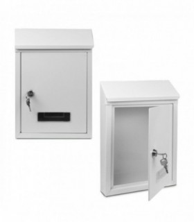Buzon Exterior de Pared, Metal, 21.7x30x7 cm, Cerradura y Llaves (Blanco)