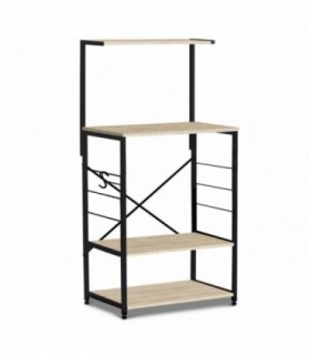 Estanteria, 4 Niveles, 60x40x123 cm, Roble y Acero Inoxidable, Natural y Negro