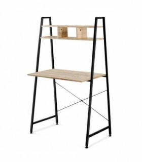 Estanteria, 2 Niveles, 84x45.5x142 cm, Roble y Acero Inoxidable, Natural y Negro