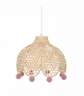 Lámpara Colgante, Ø28 cm, Natural y Rosa, Bambú, Poliéster, Hierro y Cobre