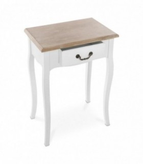 Mesita de Noche Chrysa, Blanco y Marron, 47x30x65 cm, Madera de Pino, 1 Cajón