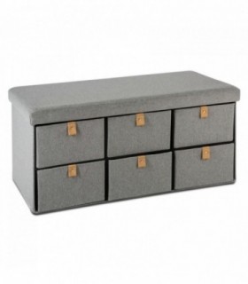 Puff Almacenaje Antelina, 76.5x38x38 cm, Gris, 6 Cajones
