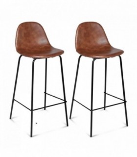 Pack 2 Silla de Bar Vladi, 44x42x95 cm, Marron y Negro, Poliuretano y Metal