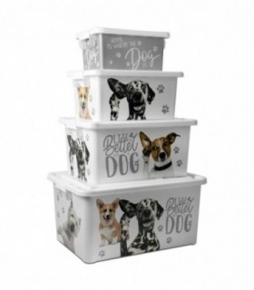 Pack 4 Cajas Almacenaje con Asas, Polipropileno, Apilables (Perros)