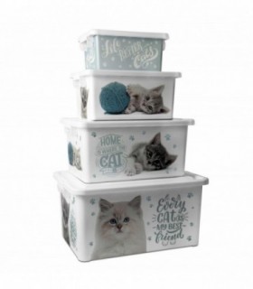 Pack 4 Cajas Almacenaje con Asas, Polipropileno, Apilables (Gatos)
