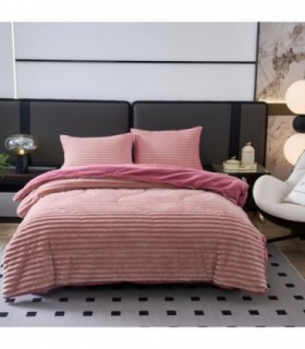 Edredón Borrego Raya, 100% Poliéster y Sherpa, Incluye Funda (Rosa, 90/105 1 Funda)