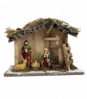 Nacimiento Belen Navidad, 5 Figuras, Cerámica y Madera, 25x9x15 cm