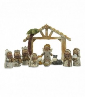 Belen Navidad Infantil, 9 Figuras, Poliresina, 14x6x11.5 cm