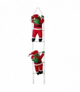 Santa Claus en Escalera, Poliéster, Algodón y PVC, 15x10x96 cm, Adorno Puerta Navidad