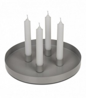 Bandeja Magnetica con 4 Portavelas, Metal, Gris, Ø25 cm, No Incluye Las Velas