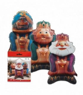 Pack de 3 Globos de Reyes Magos, Poliamida, 80 cm Inflado