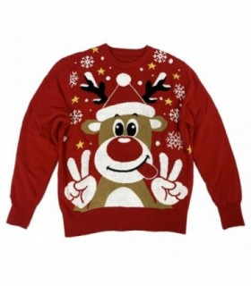 Jersey Navideño, 100% Poliéster, Cuello Redondo, Manga Larga (M, L, Reno Saluda)