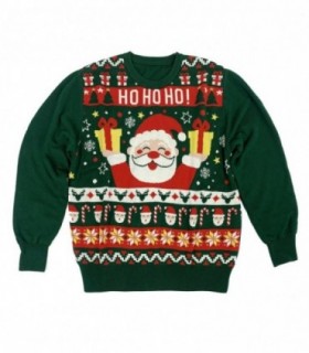 Jersey Navideño, 100% Poliéster, Cuello Redondo, Manga Larga (M, L, Ho Ho Ho)