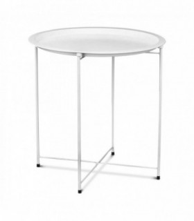 Mesa Auxiliar Plegable Redonda, 46.8x46.8x50.2 cm, Metal (Blanco)