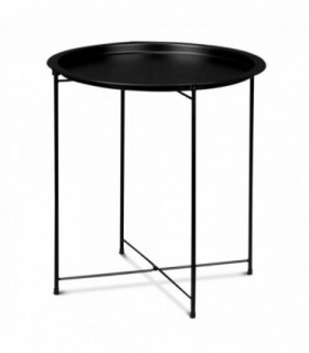Mesa Auxiliar Plegable Redonda, 46.8x46.8x50.2 cm, Metal (Negro)
