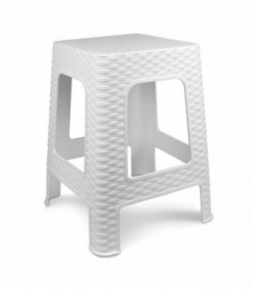 Taburete de Rattan Grande, Plástico PP, Peso Max. 100 Kg, 34x28x45 cm (Blanco)