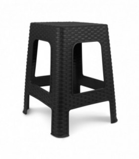 Taburete de Rattan Grande, Plástico PP, Peso Max. 100 Kg, 34x28x45 cm (Negro)