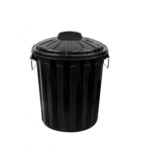 Cubo de Basura con Tapa, Plástico PP, Negro, Asas Metálicas Laterales