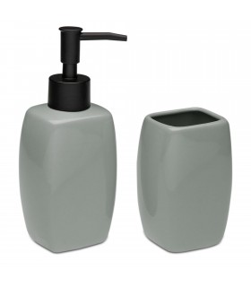 Set Jabonera y Portacepillos, Cerámica y Plástico, 5x4.5x17 cm