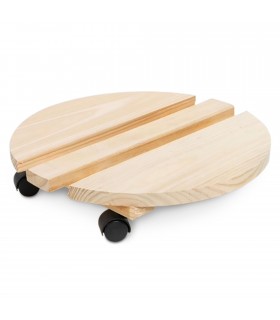 Soporte Maceta, 4 Ruedas Giratorias, Redondo, Madera, Color Natural, Máx. 80 Kg