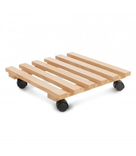 Soporte Maceta Cuadrado, 4 Ruedas Giratorias, Madera, Color Natural, Máx. 80 Kg