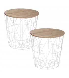 Set 2 Mesas Auxiliares para Salon, Metal y MDF, 41x40 cm