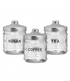 Set 3 Tarros Vidrio de Cocina, Tapa de Aluminio, 350 ml, 8x8x11 cm