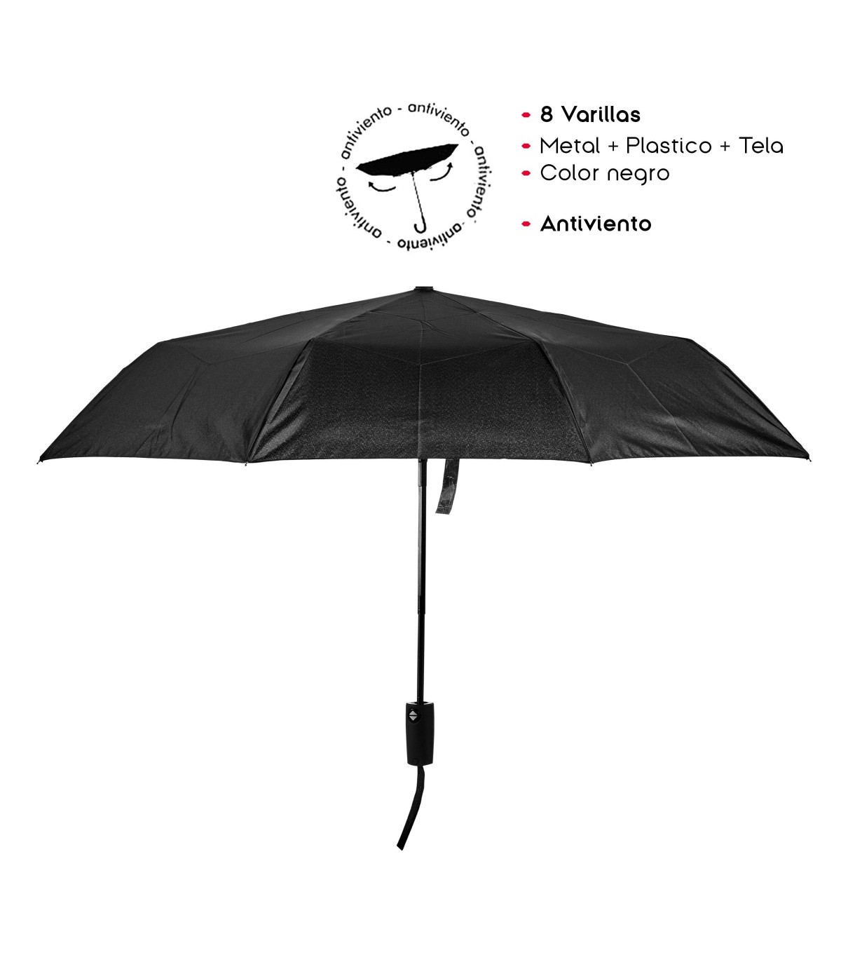 Paraguas Automático Citroën Compacto - Negro, 8 Capas, 107 Cm Abierto, Ideal Para Coche
